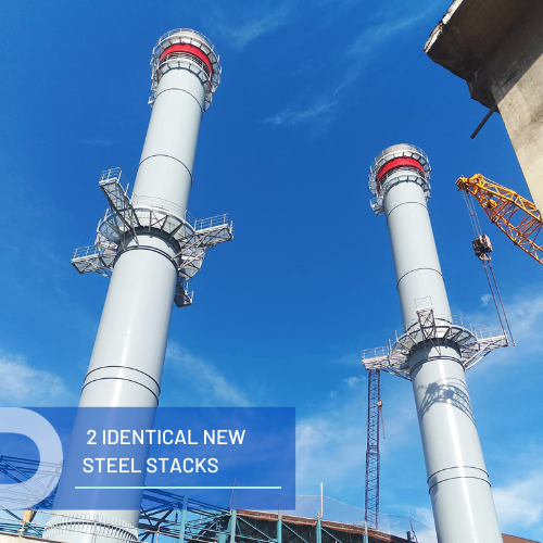 2 identical new steel stacks-1